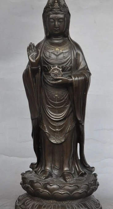 14 &quotКитайский буддийский из бронзы стенд lotus guanyin bodhisattva kwayin статуя Будды|buddha head