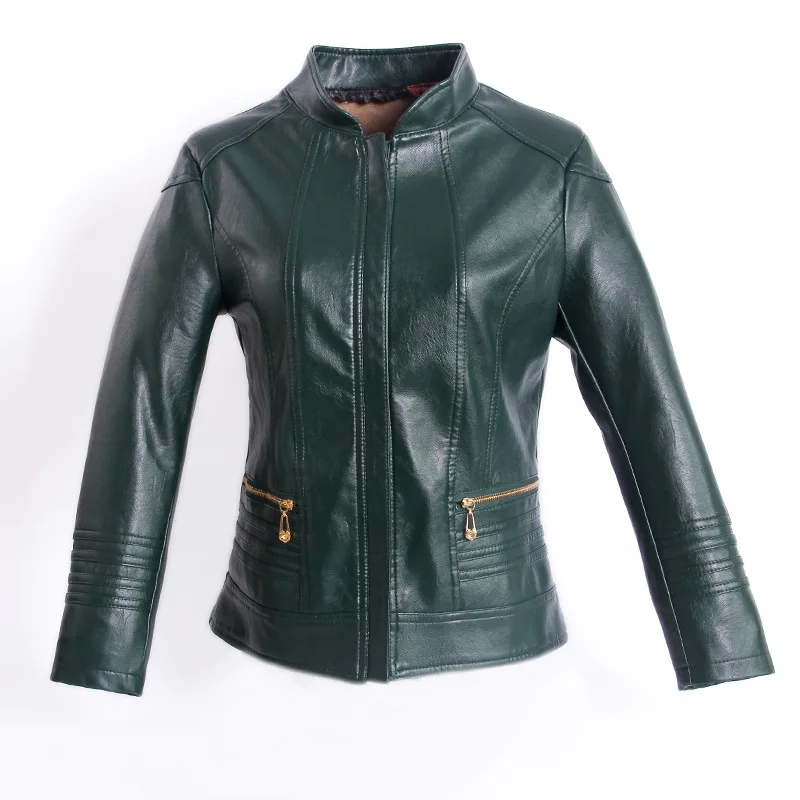 Женская кожаная куртка на осень и зиму повседневная короткая из искусственной