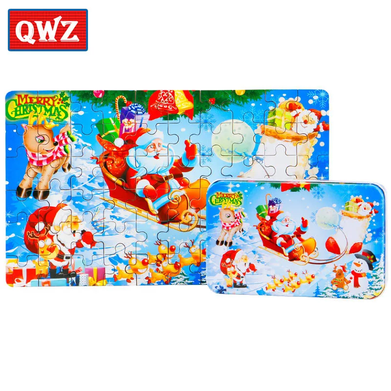 QWZ 60 шт 3D DIY деревянные пазлы обучающая игрушка милая головоломка железный ящик