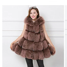 Faux Fur Coat Women Casual Hoodies Warm Slim Pocket Long Sleeve Faux Fox Fur Winter Coat Women casaco feminino Plus Size - Цвет: Camel Sleeveless