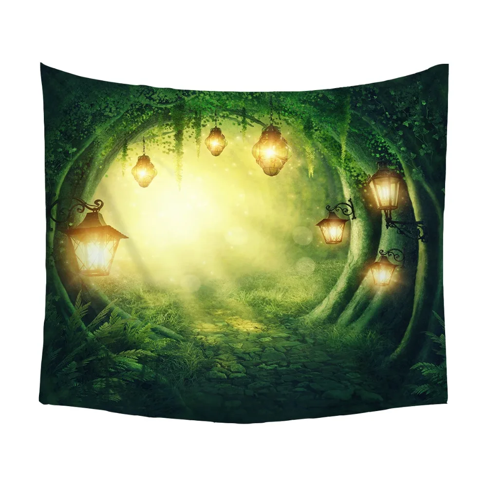 Сине-зеленый лес натуральный живописный гобелен красивый обзор напечатанный на