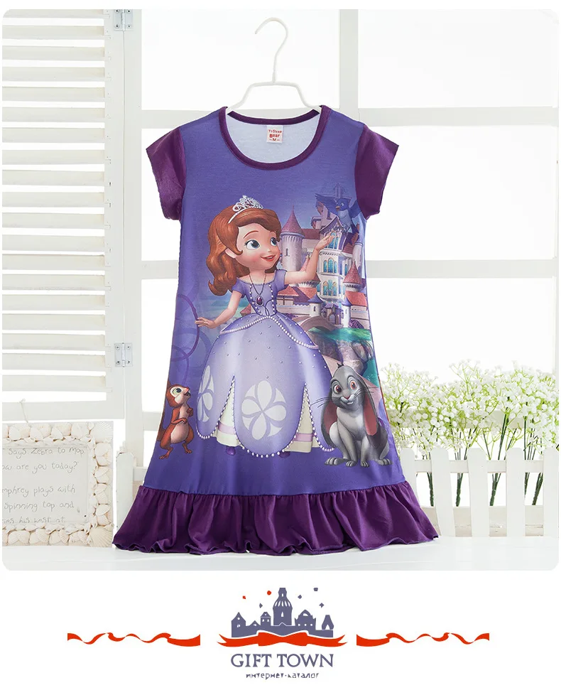 Disney princess summer night dress children pajama children home clothing baby cartoon Frozen Elsa nightgown girl sleepwear robe