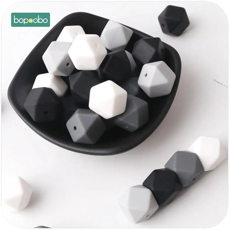 black serise beads Bopobo Детские аксессуары для прорезывания зубов 20 шт. 17 мм цветные силиконовые шестигранные бусины DIY ожерелье для кормления ребенка прорезыватель для зубов подарок для душа - Цвет: black serise beads