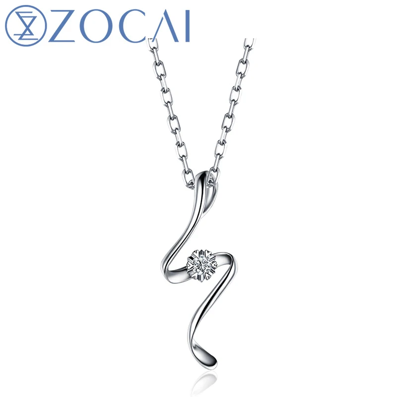 Золотая алмазная подвеска ZOCAI 9 к белое золото 0 03 карат с сертификатом H/SI