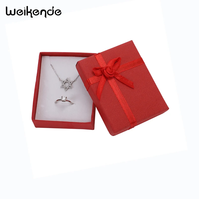 7x8cm Jewelry Sets Display Packaging Boxes Cardboard Necklace Earrings Ring Gift Box for Wedding Party with Sponge&ampSatin Ribbon |