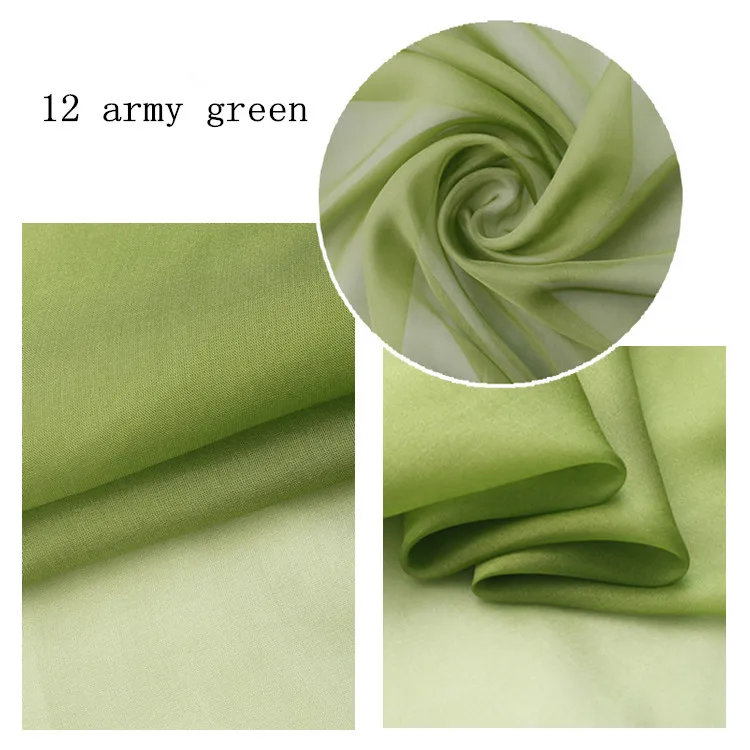 12 army green 55 5 м/лот) 6 мм шелк шифон Ткань для шитья Твердые шелковые ткани тутового шелкопряда шелковая ткань Тюлевая Ткань Жир четверть - Цвет: 12 army green 55