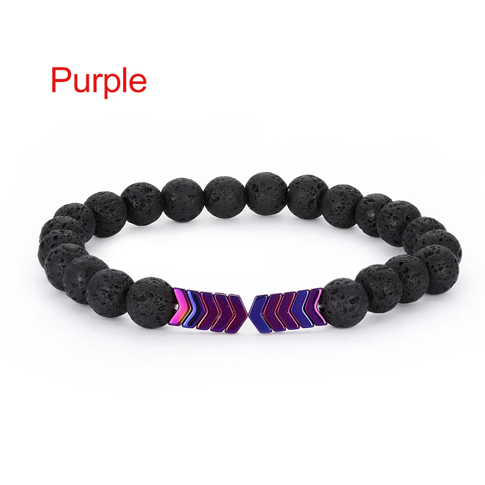 purple 1 шт камень из вулканической лавы эфирное масло диффузор Браслеты браслет Исцеление Баланс йога магнит бусина со стрелой браслет для Для мужчин Для женщин - Окраска металла: purple