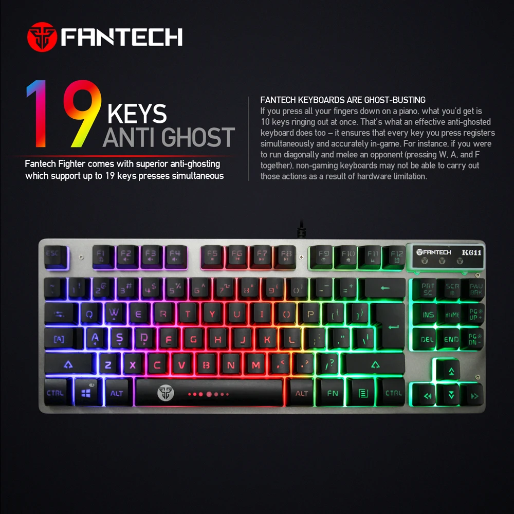 Fantech K611 игровая клавиатура USB Проводная компьютерная Офисная Клавиатура RGB
