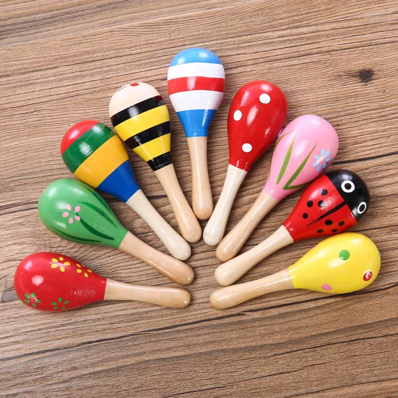 

Sand Hammer Kids Sound Music Toys Cute Colorful Wooden Sand Hammer Rattles Toy Flower Print Musical Percussion For Kid listening