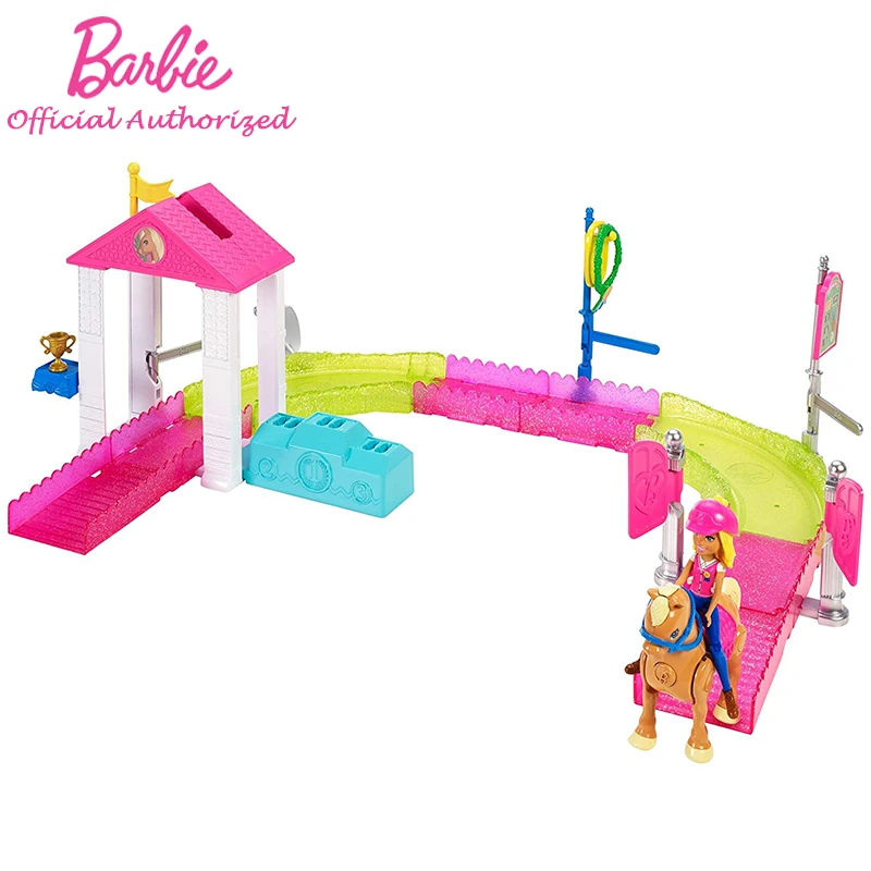 

Original Barbie Brand New Arrival On The Go Pony Race Playset Post Office Toy with Horse FHV66 Pretend Brinquedos For Kid