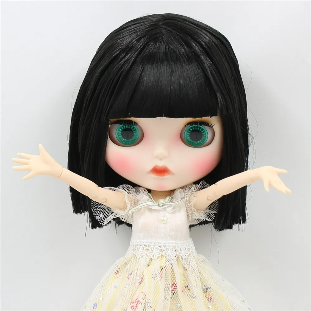 

ICY DBS Blyth doll 1/6 bjd white skin joint body short black hair, new matte face Carved lips with eyebrows, doll with ears