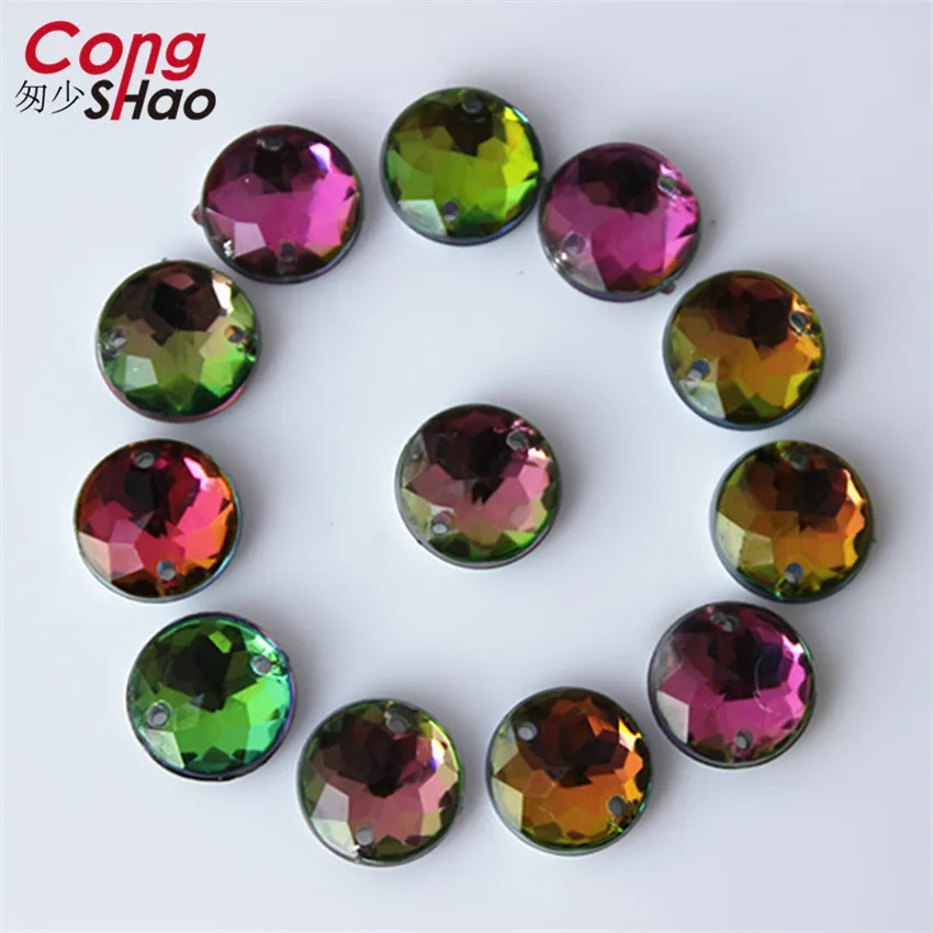 

Цветные круглые камни и кристаллы Cong Shao 10 мм AB с плоской задней стороной, акриловая отделка стразами, швейная пуговица для костюма с 2 отверстиями CS4, 300 шт.