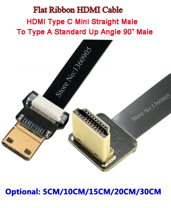 

5/10/15/20/30 см ультра тонкий кабель HDMI тип A вверх угол 90 градусов Мужчина к мужчине Тип C Мини прямой плоский кабель самолетов