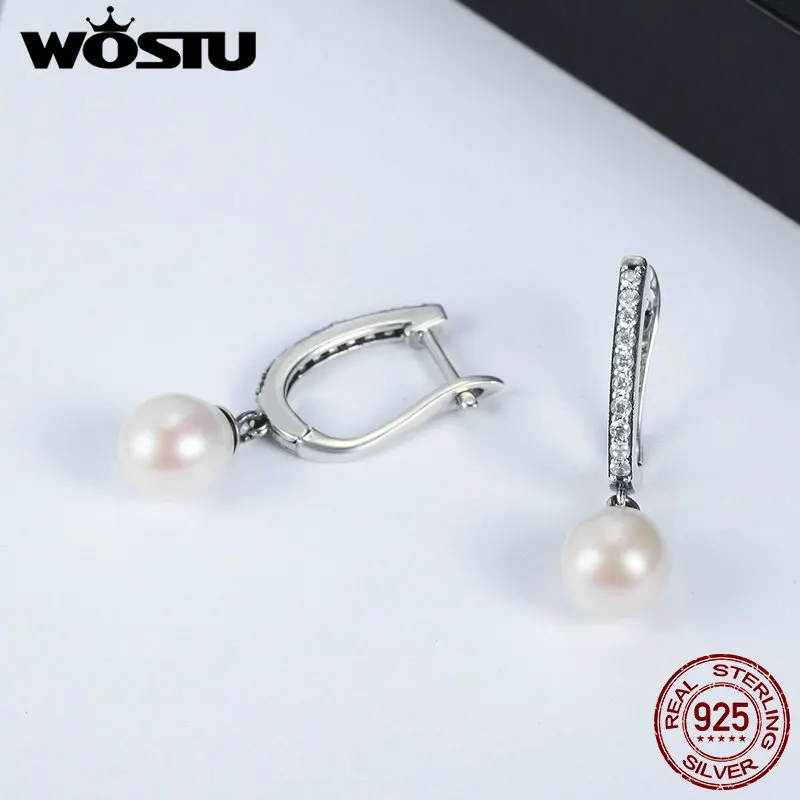 Женские серьги подвески WOSTU изящные из 100% чистого серебра с пресноводным