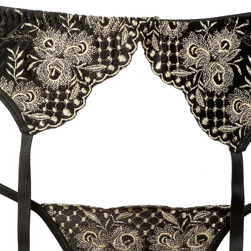 Женское кружевное белье, комплект Ropa Exotica Mujer, бархатная вышивка, сексуальный соблазнительный бюстгальтер, трусы с вырезом и Комплект подвязок