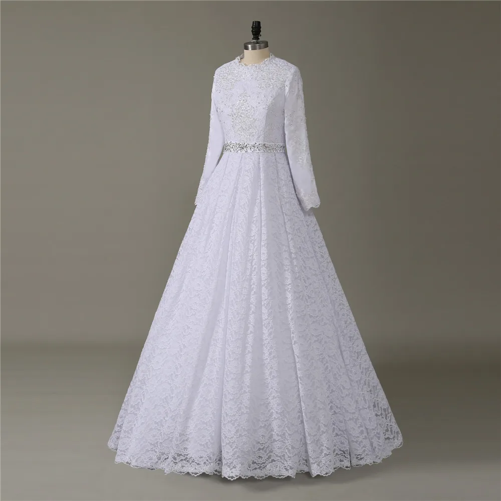 Кружева Vestido De Noiva мусульманские свадебные платья а-силуэта с длинным рукавом аппликации из бисера дешевое свадебное платье в богемном стиле Свадебные платья