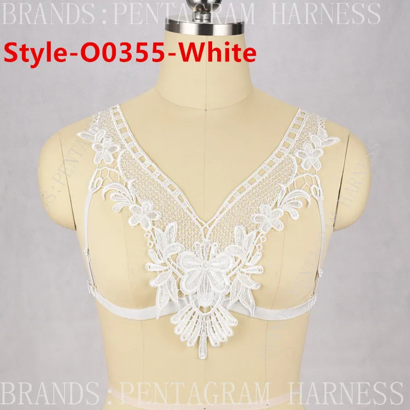 Style 0355 White Женские сексуальные кружевные прозрачные клетчатые бюстгальтеры жгут Готический кисточкой Холтер Черный бондаж на бретельках Топы женское белье жгуты в форме пентаграммы - Цвет: Style 0355 White