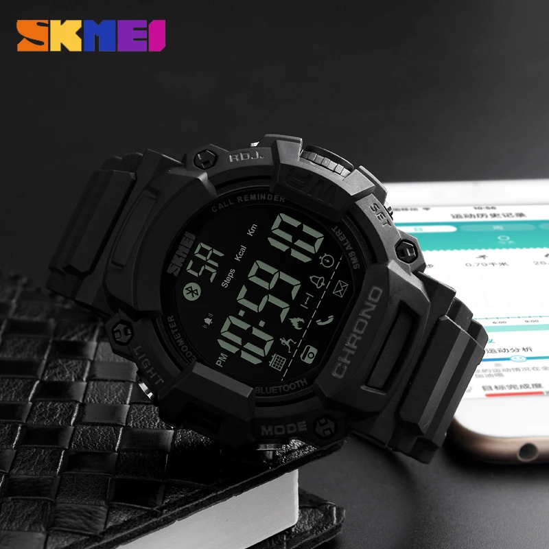 SKMEI мужские Смарт-часы, шагомер, шагомер, шаг, водонепроницаемые, Bluetooth часы, мужские звонки, SMS напоминание, умные часы для ios android 1249