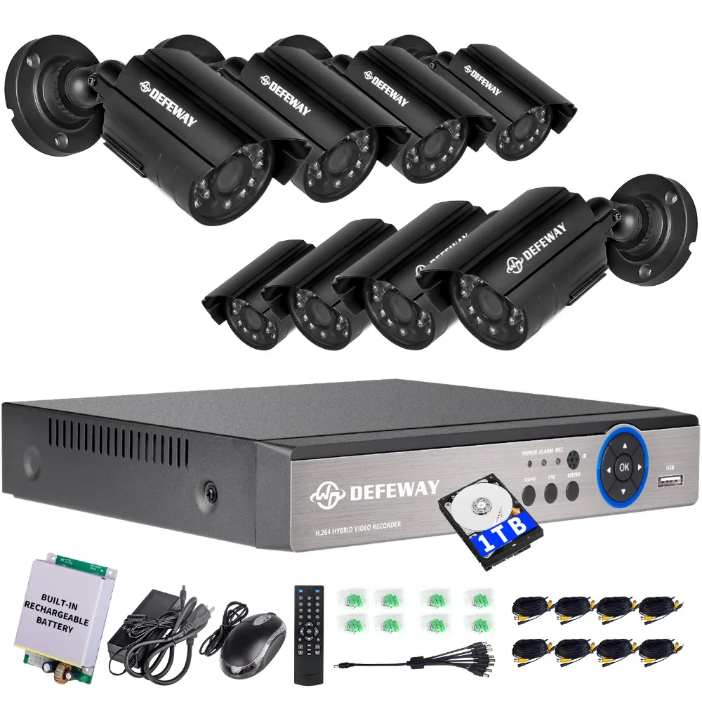Камера видеонаблюдения DEFEWAY 1080N 8 каналов 1 ТБ HDD DVR шт. инфракрасная камера ночного