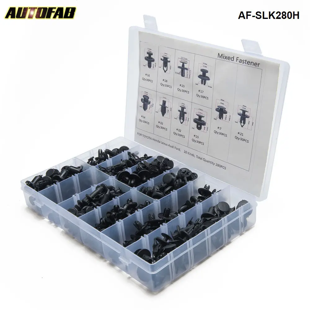 280 шт./лот черный пластик смешанные авто крепежа автомобиля бампер зажимы