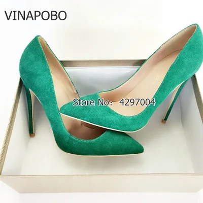 

VINAPOBO Green Suede Leather Women Sexy Pointed Toe High Heel Shoes Fashion Party Shoes Pumps Women Wedding Shoes 2018 Spring