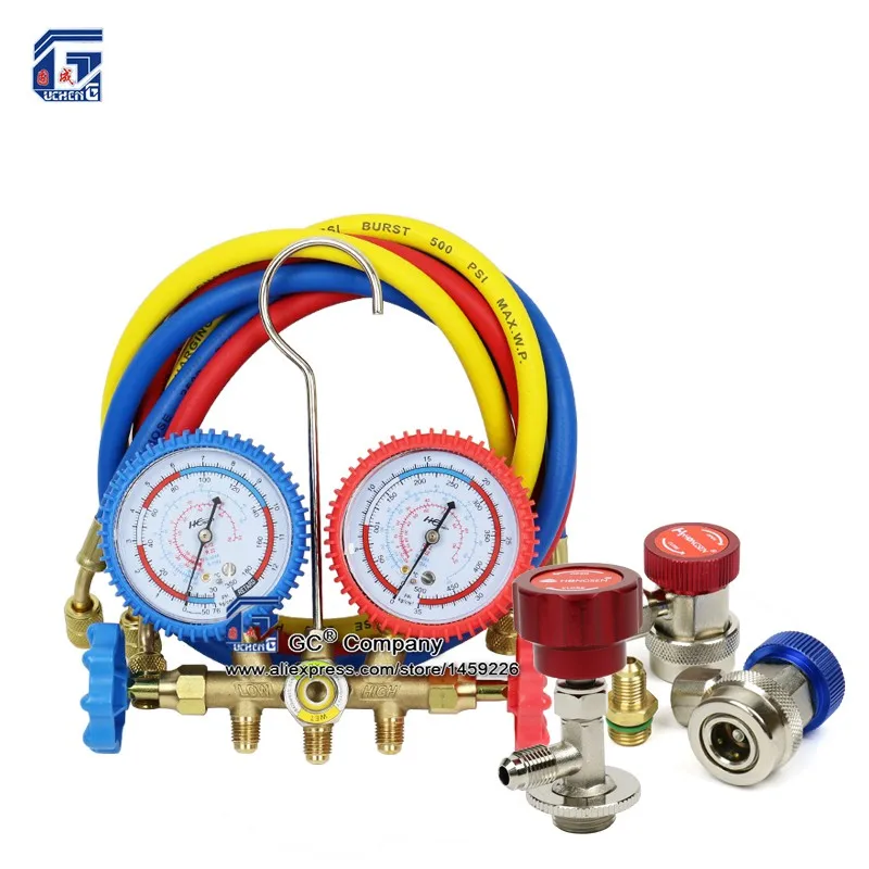 Set 6 R134a R12 R22 R404a A/C манометр набор со шлангом для домашнего/автомобильного кондиционера - Название цвета: Set 6