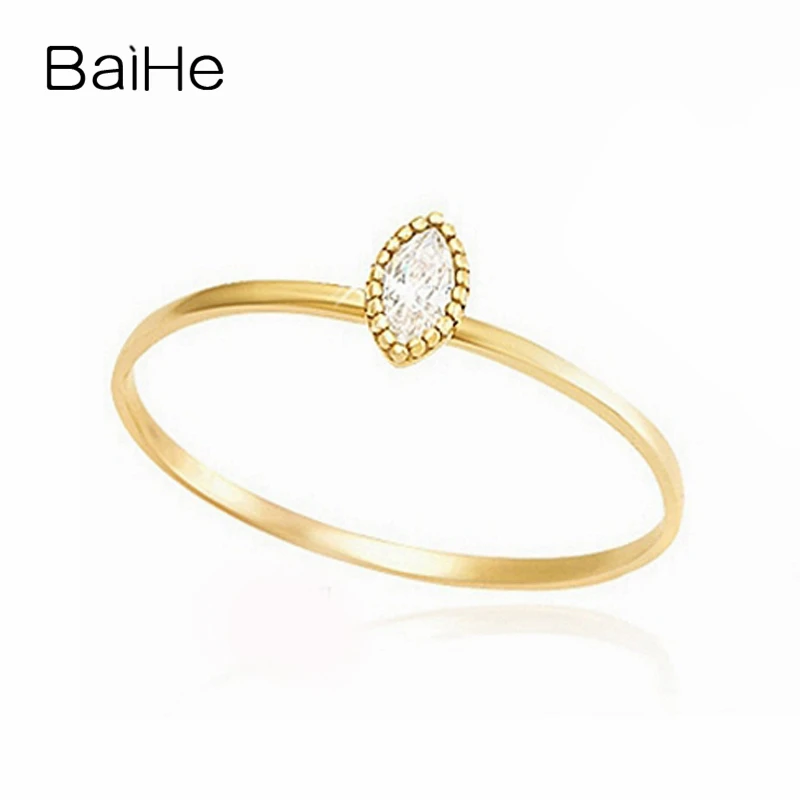 BAIHE Solid 18K желтое золото 0.05ct H/SI маркиза натуральный алмаз подарок на помолвку для