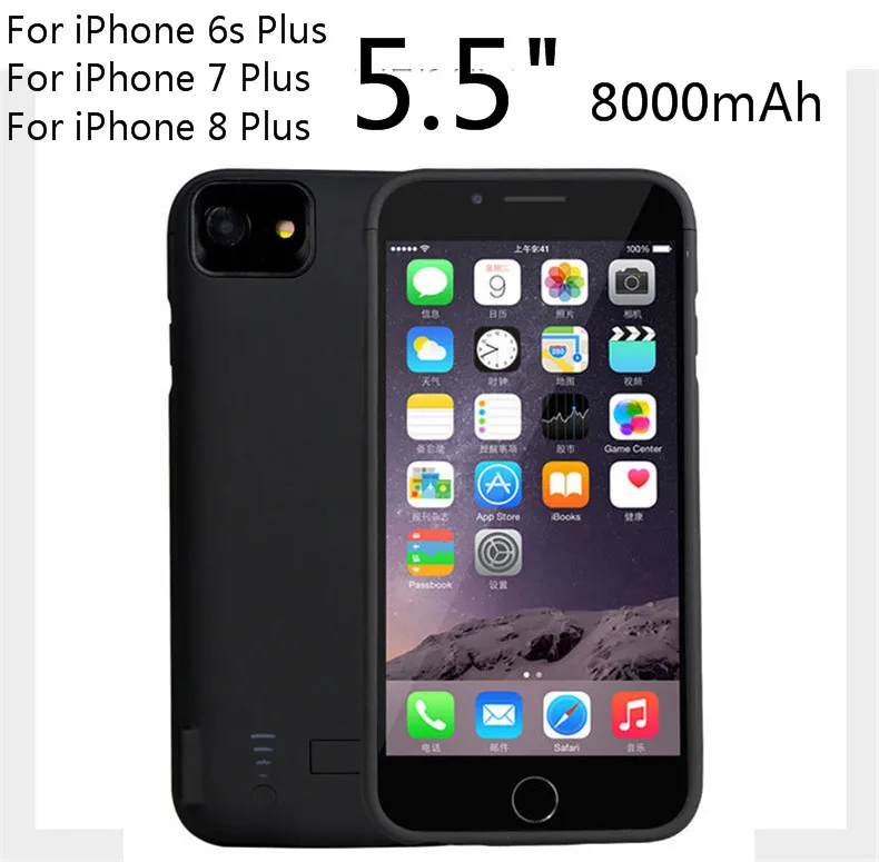 Чехол для аккумулятора 8000 мА/ч для iPhone 6, 6 S, 7, 8 Plus, запасной внешний аккумулятор, чехол для зарядки iPhone X, 5000 мА/ч, чехол для зарядного устройства - Цвет: i7P Glossy Black