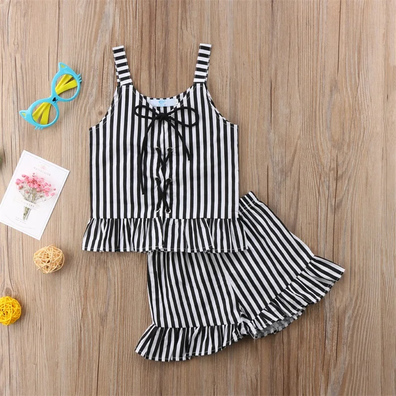Одежда для маленьких девочек модная одежда в полоску футболка на бретельках