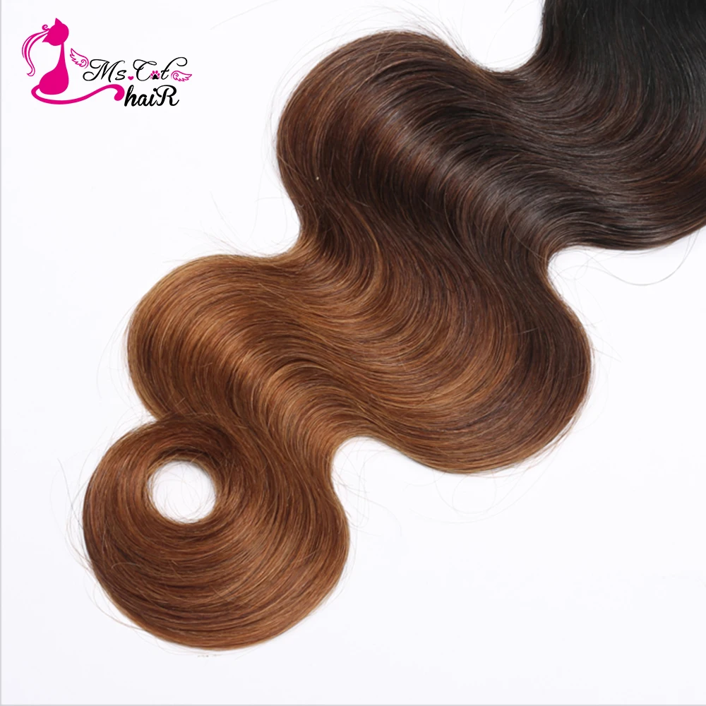 Ms Cat Hair Ombre Человеческие Волосы Объемная Волна 3 Пучки Реми Волос T1B / 4/30 Три Тона Ombre Бразильские Пучки Волос Волос Бесплатно