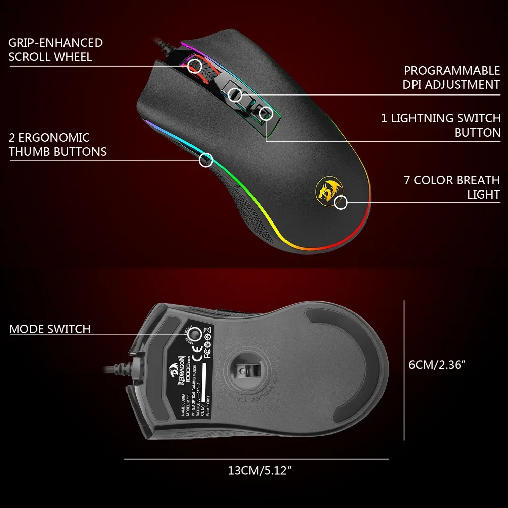 Redragon M711 FPS COBRA игровая мышь с 16 8 миллионом Chroma RGB Цветной подсветкой 24000 dpi 7