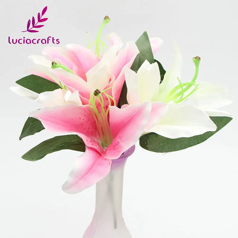 Распродажа! Lucia crafts 3 шт./лот 17 см белый розовый имитация цветка лилии для