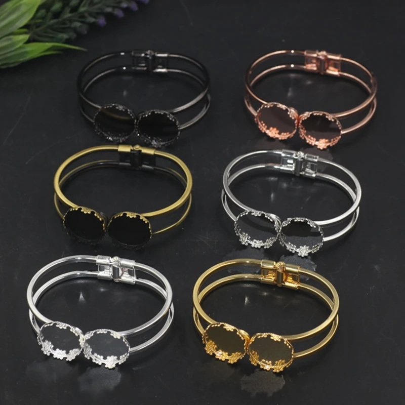 High Quality 15mm 6 Color Copper Material Bangle Base Bracelet Blank Findings Tray Bezel Setting Cabochon Cameo(08107