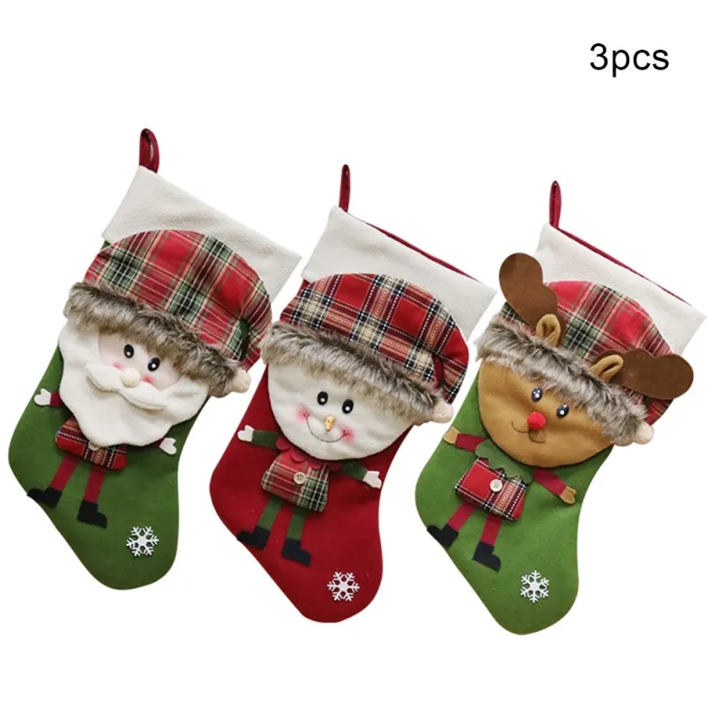 B 3 шт. элегантный подарочный Рождественский чулок мешок Noel олень Санта Клаус носки со снеговиком натальная Рождественская елка Конфета орнамент подарки Декор - Цвет: B