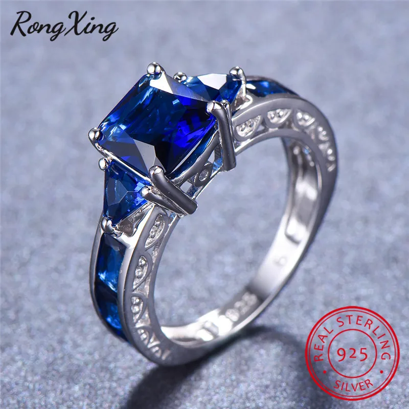 RongXing модное квадратное кольцо с камнем для женщин и мужчин 100% Стерлинговое