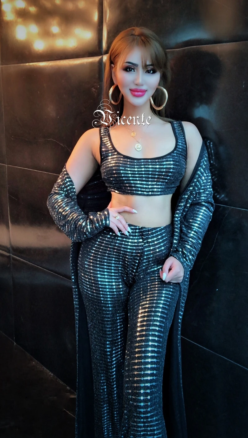 Vicente HOT Chic Dot Sequins Design 3 Pieces Set Long Sleeves Wholesale Celebrity Party Casual Wear Tops Pants Coat Suit | Женская