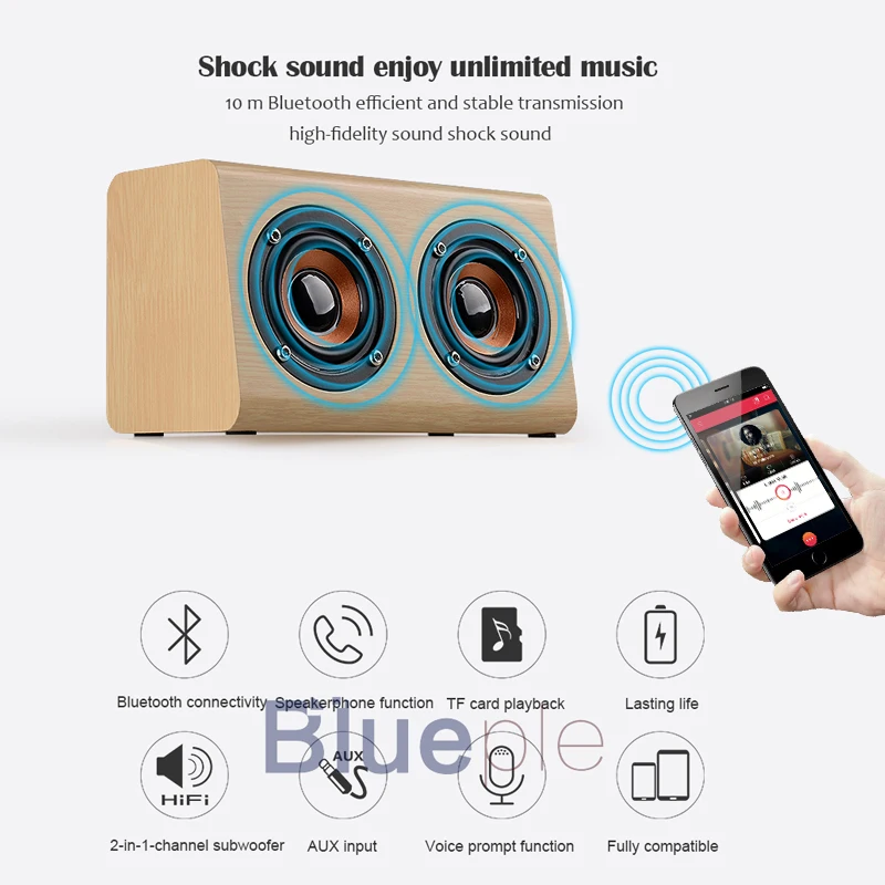 Деревянная Bluetooth Колонка W7 ретро HIFI 3D двойной громкий динамик s Беспроводная