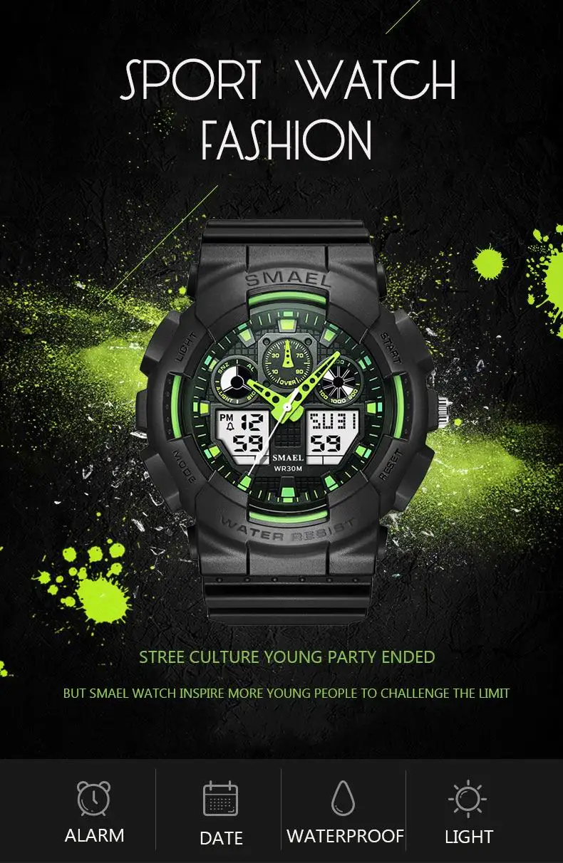 SMAEL спортивные часы heren Horloges Topmerk люкс Военный Кварц Horloge Mannen водонепроницаемые часы S Shock Horloges relogio masculino