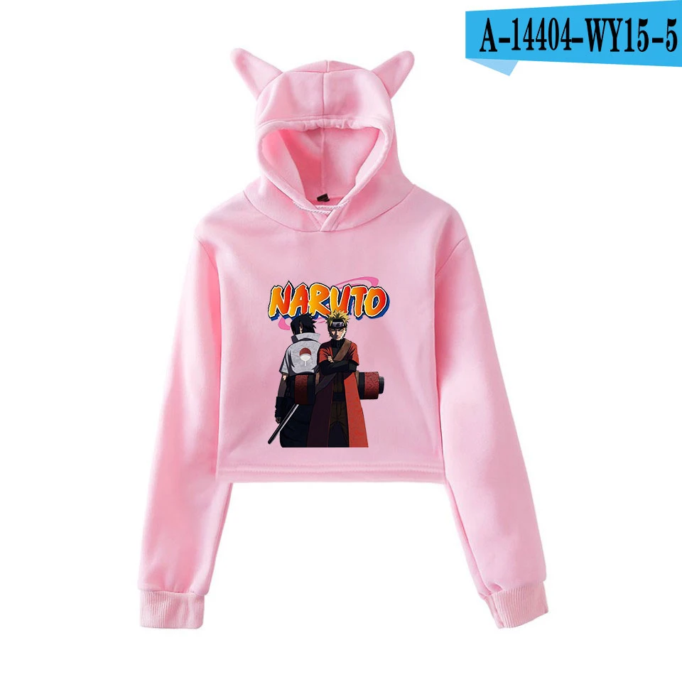 Uzumaki Наруто Учиха Саске рэп К-поп милый Кот Толстовка с ушками стиль сексуальный пупок кошка толстовка с ушками роса живот Толстовка - Цвет: pink