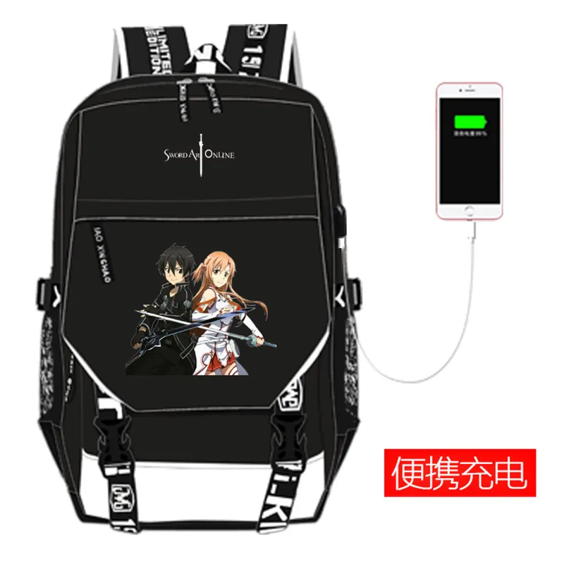 Женский холщовый рюкзак для ноутбука Kirito Yuuki Asuna с USB зарядкой|Мужские рюкзаки| |