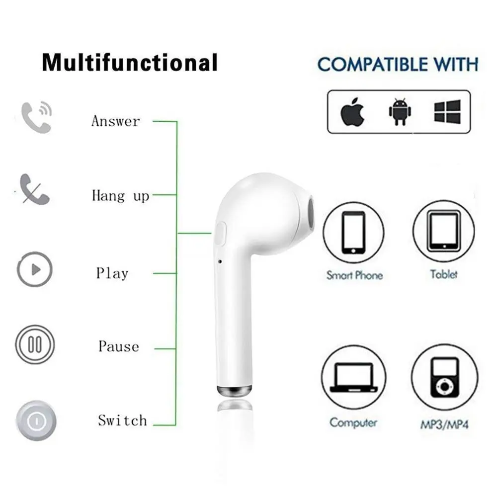 I7 TWS универсальные беспроводные наушники вкладыши Bluetooth гарнитура с микрофоном