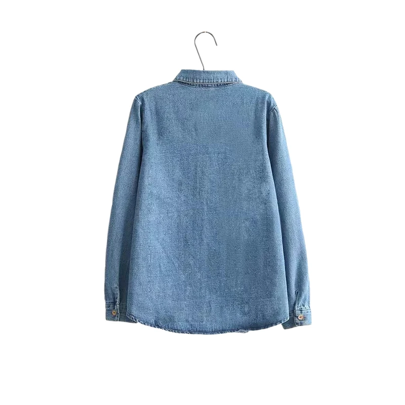 Для женщин Джинсовые рубашки 2017 Женский Blusas милый мультфильм вышитые рубашка
