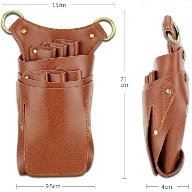 Парикмахерские ножницы черного и коричневого цвета чехол из коровьей спилковой