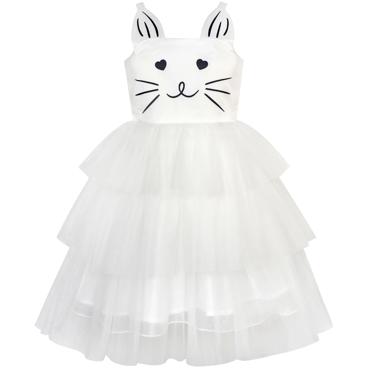 Sunny Fashion платья для девочек Кот Лицо От белого башня рябить На танцах Вечеринка 2020