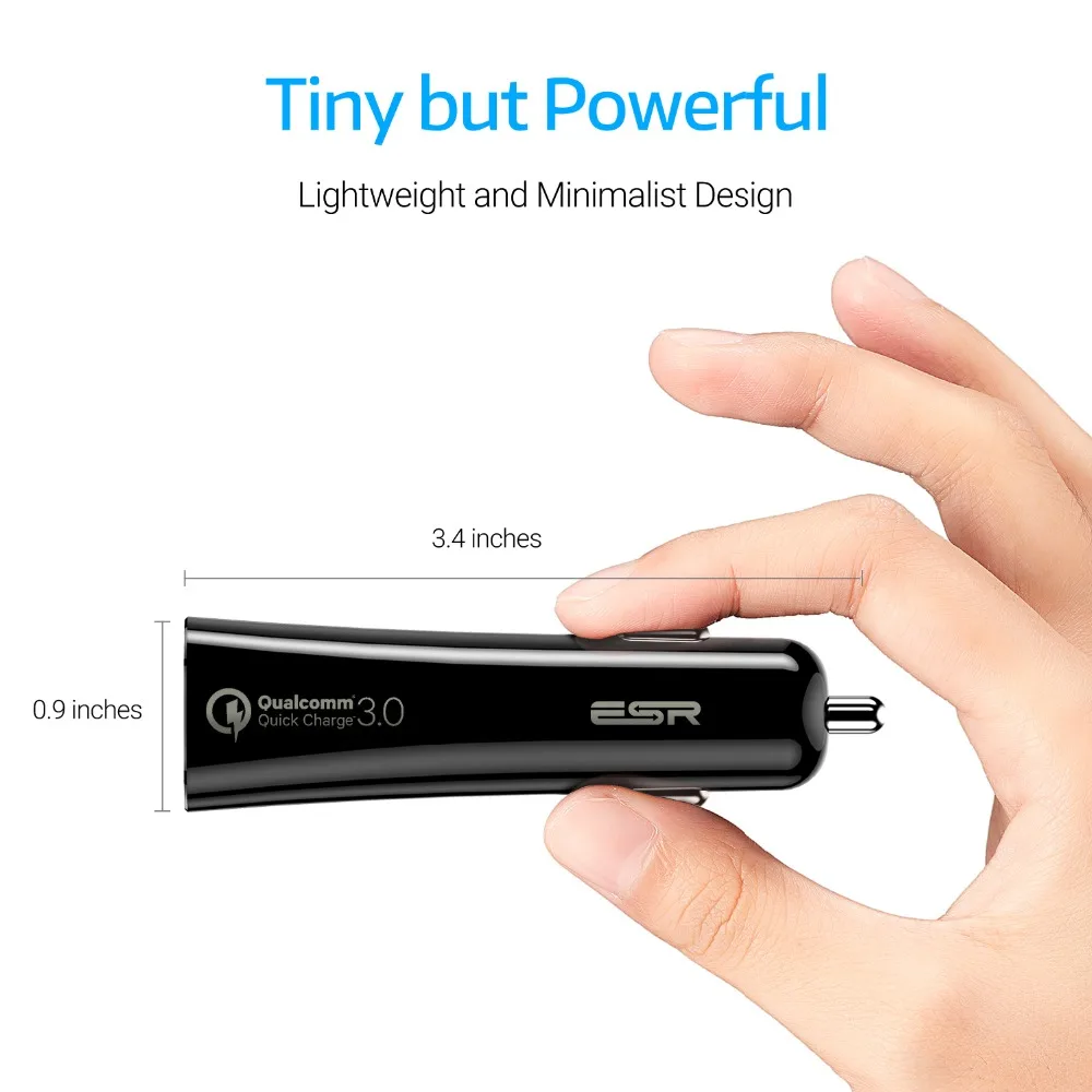ESR Quick Charge 3,0& PD автомобильное зарядное устройство для смартфона/планшета с двумя портами type C и USB Быстрая Зарядка адаптер мини Usb Автомобильное зарядное устройство