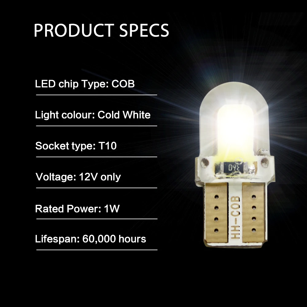 10Pcs 12V High Quality Auto t10 led w5w car lamp bulb 1w White 194 168 Car COB Super Bright trunk lights Turn Signal Light | Автомобили и