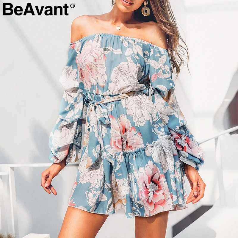 Женское летнее платье с цветочным принтом BeAvant синее элегантное открытыми