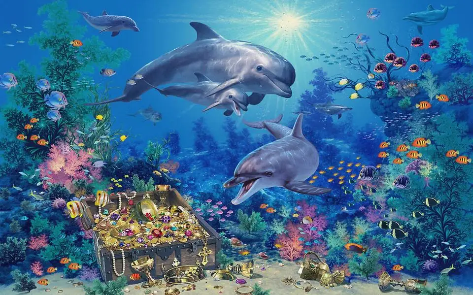 Настенные 3d обои на заказ нетканые с рисунком дельфина мамы ребенка кораллов