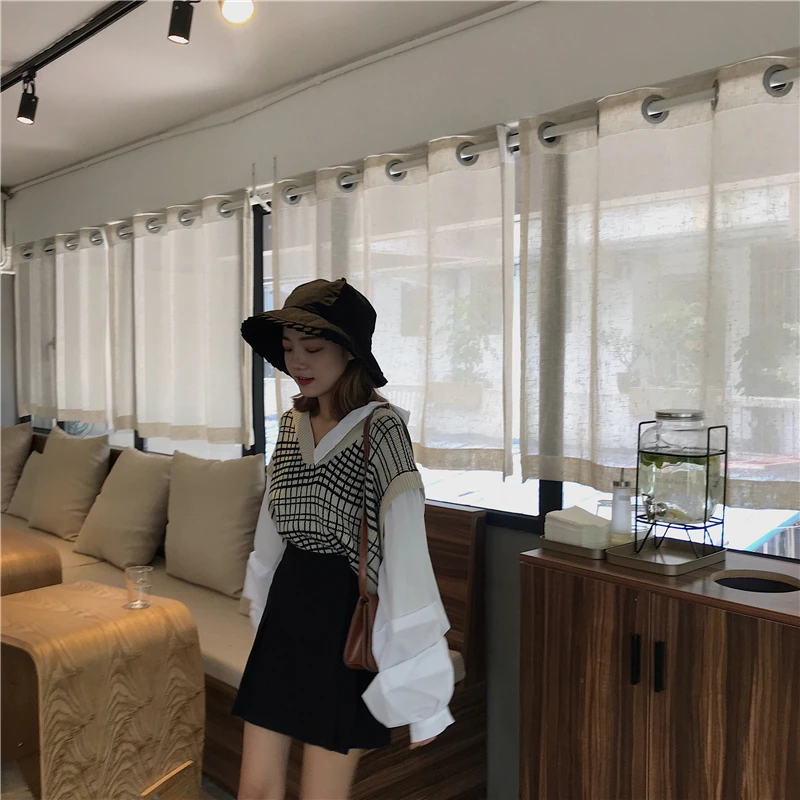 Hzirip Sweet Knitted Spliced Sweater 2018 Autumn Winter Pullover Women Lantern Sleeve Tops V-Neck Plaid Casual Female Jacket | Женская