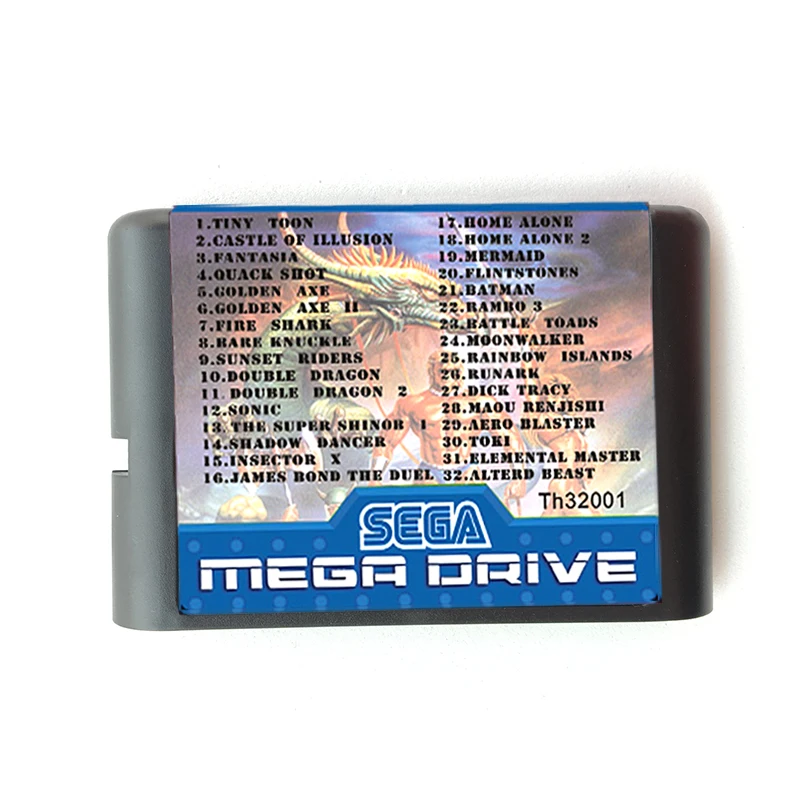 Игровой картридж 32 в 1 для игрового картриджа SEGA GENESIS MegaDrive 16 bit с Tiny Toon, Home Alone1/2, Toki, Shadow Dancer и др